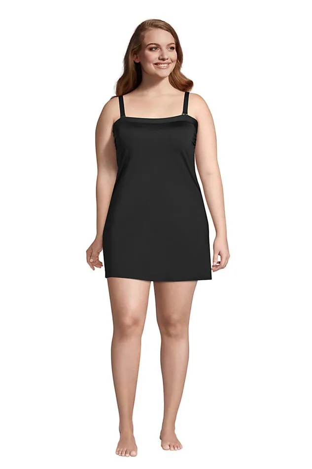 Lands039 End Swimsuits Women Plus Size Chlorine Resistant Bandeau Dresskini Swimsuit Top Removable Adjustable Straps Black