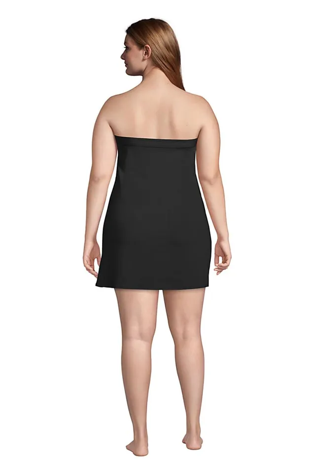 Lands039 End Swimsuits Women Plus Size Chlorine Resistant Bandeau Dresskini Swimsuit Top Removable Adjustable Straps Black