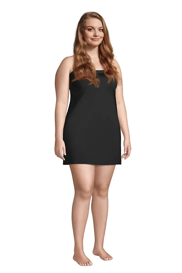 Lands039 End Swimsuits Women Plus Size Chlorine Resistant Bandeau Dresskini Swimsuit Top Removable Adjustable Straps Black