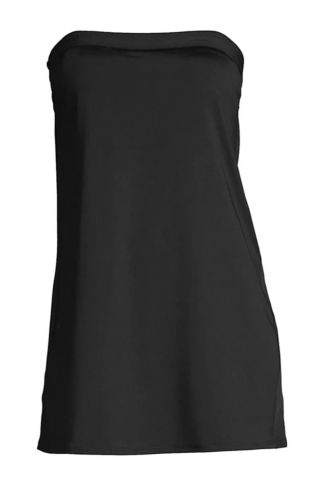 Lands039 End Swimsuits Women Plus Size Chlorine Resistant Bandeau Dresskini Swimsuit Top Removable Adjustable Straps Black