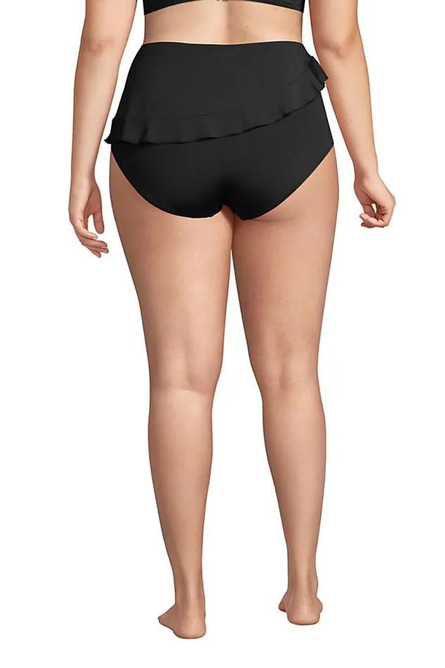 Lands039 End Swimsuits Women Plus Size Chlorine Resistant Faux Wrap High Waisted Bikini Bottoms Black