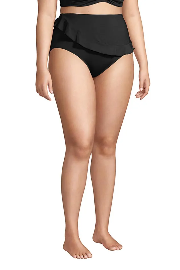 Lands039 End Swimsuits Women Plus Size Chlorine Resistant Faux Wrap High Waisted Bikini Bottoms Black