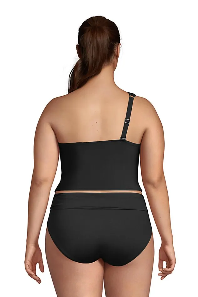Lands039 End Swimsuits Women Plus Size Chlorine Resistant One Shoulder Bikini Top Swimsuit Removable Adjustable Strap Black