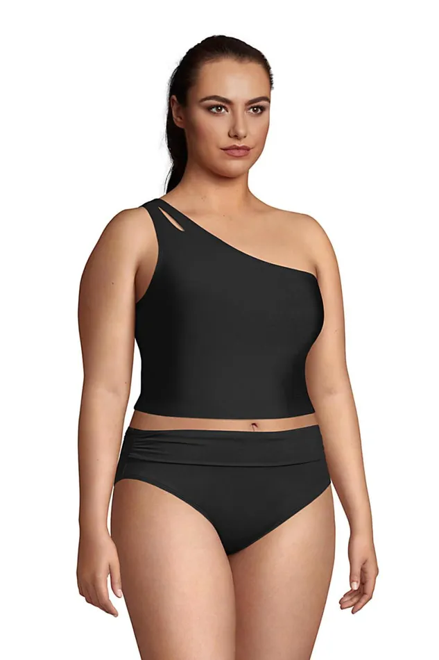 Lands039 End Swimsuits Women Plus Size Chlorine Resistant One Shoulder Bikini Top Swimsuit Removable Adjustable Strap Black