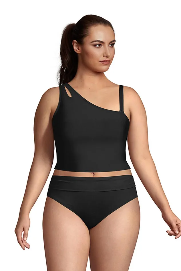 Lands039 End Swimsuits Women Plus Size Chlorine Resistant One Shoulder Bikini Top Swimsuit Removable Adjustable Strap Black