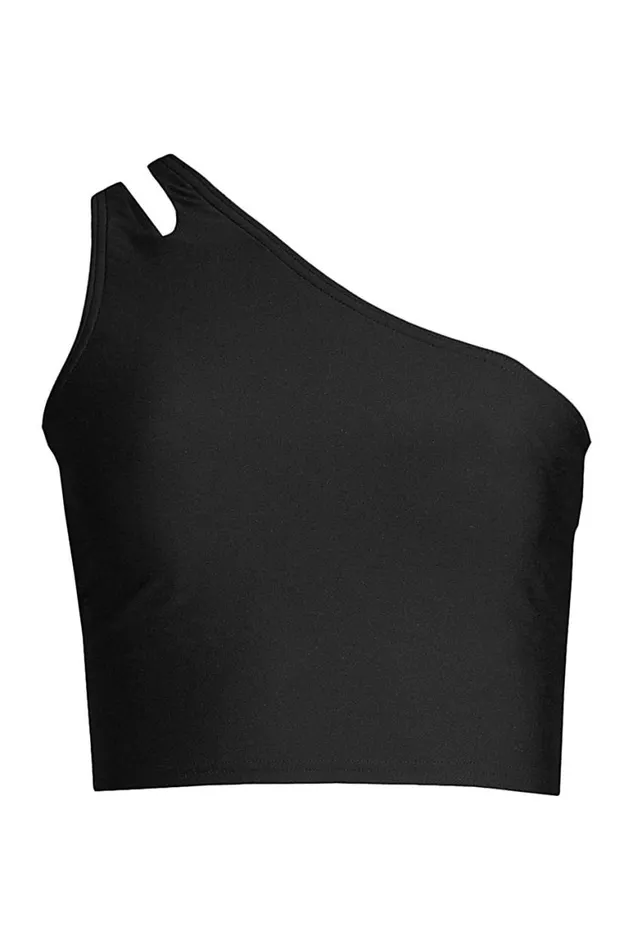 Lands039 End Swimsuits Women Plus Size Chlorine Resistant One Shoulder Bikini Top Swimsuit Removable Adjustable Strap Black