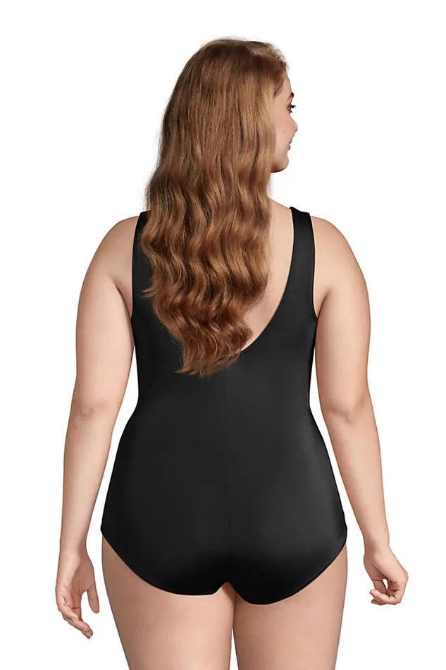 Lands039 End Swimsuits Women Plus Size Chlorine Resistant Scoop Neck Soft Cup Tugless Sporty One Piece Swimsuit Black