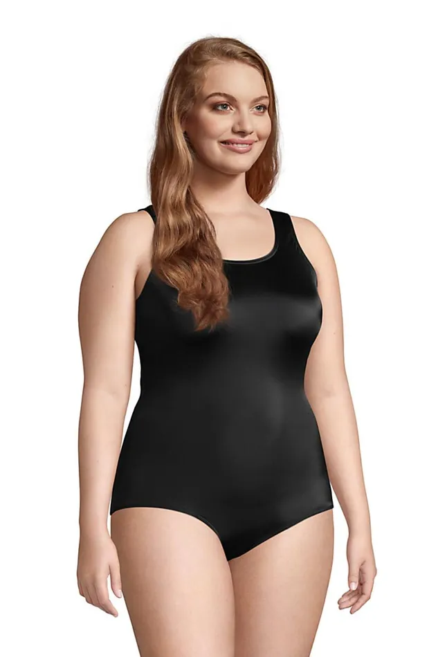 Lands039 End Swimsuits Women Plus Size Chlorine Resistant Scoop Neck Soft Cup Tugless Sporty One Piece Swimsuit Black