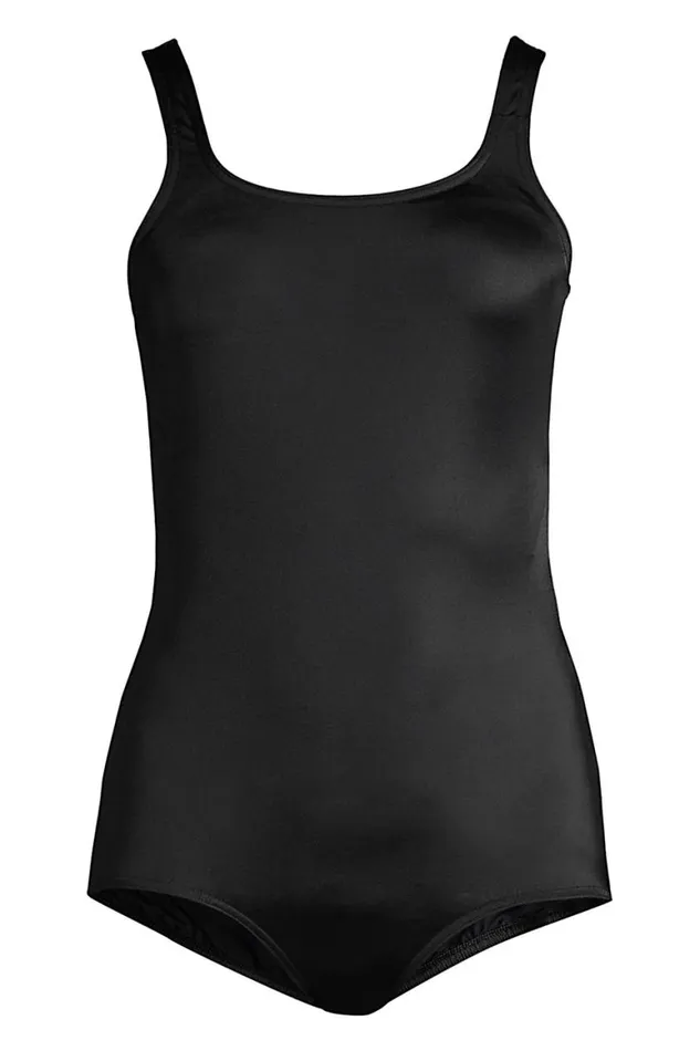 Lands039 End Swimsuits Women Plus Size Chlorine Resistant Scoop Neck Soft Cup Tugless Sporty One Piece Swimsuit Black