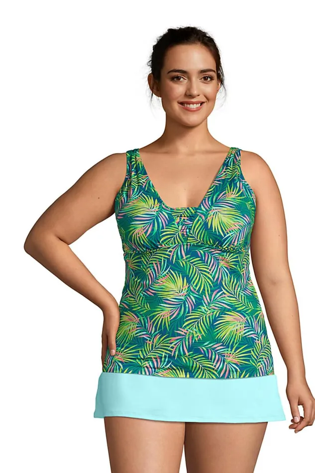 Lands039 End Swimsuits Women Plus Size Chlorine Resistant Tummy Control Grecian Tankini Top Swimsuit Adjustable Straps Baltic Teal Multi Palm Lands039 End Swimsuits Women Plus Size Chlorine Resistant Tummy Control Grecian Tankini Top Swimsuit Adjustable Straps Baltic Teal Multi Palm
