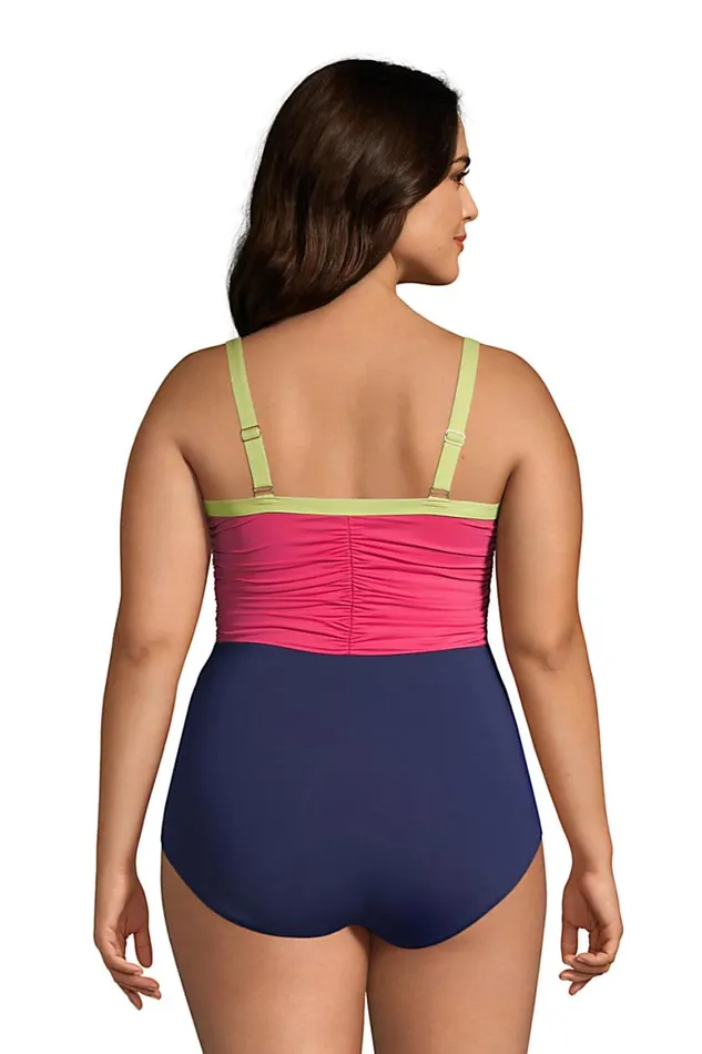 Lands039 End Swimsuits Women Plus Size Chlorine Resistant Tummy Control Sweetheart One Piece Swimsuit Adjustable Straps Deep Sea Navy