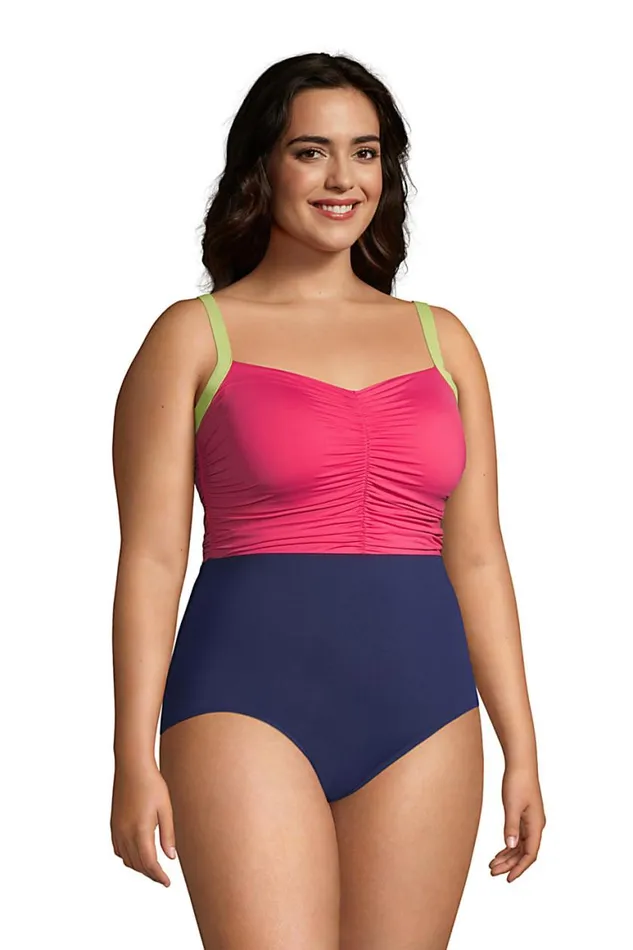 Lands039 End Swimsuits Women Plus Size Chlorine Resistant Tummy Control Sweetheart One Piece Swimsuit Adjustable Straps Deep Sea Navy