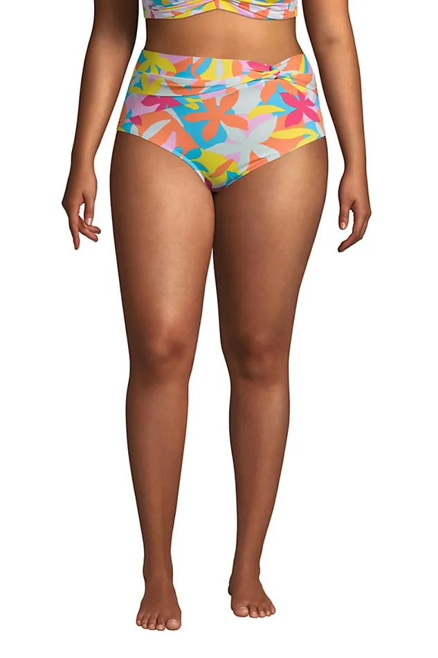 Lands039 End Swimsuits Women Plus Size Chlorine Resistant Twist Front Retro High Waisted Bikini Bottoms Turquoise Multi Graphic Floral Lands039 End Swimsuits Women Plus Size Chlorine Resistant Twist Front Retro High Waisted Bikini Bottoms Turquoise Multi Graphic Floral
