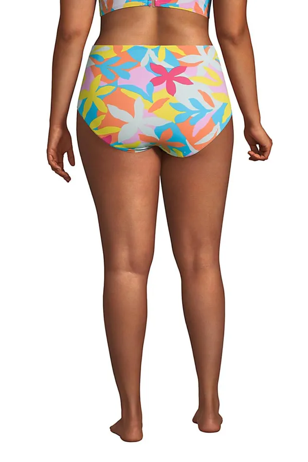 Lands039 End Swimsuits Women Plus Size Chlorine Resistant Twist Front Retro High Waisted Bikini Bottoms Turquoise Multi Graphic Floral