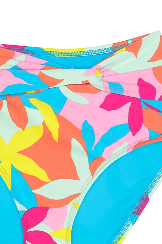 Lands039 End Swimsuits Women Plus Size Chlorine Resistant Twist Front Retro High Waisted Bikini Bottoms Turquoise Multi Graphic Floral