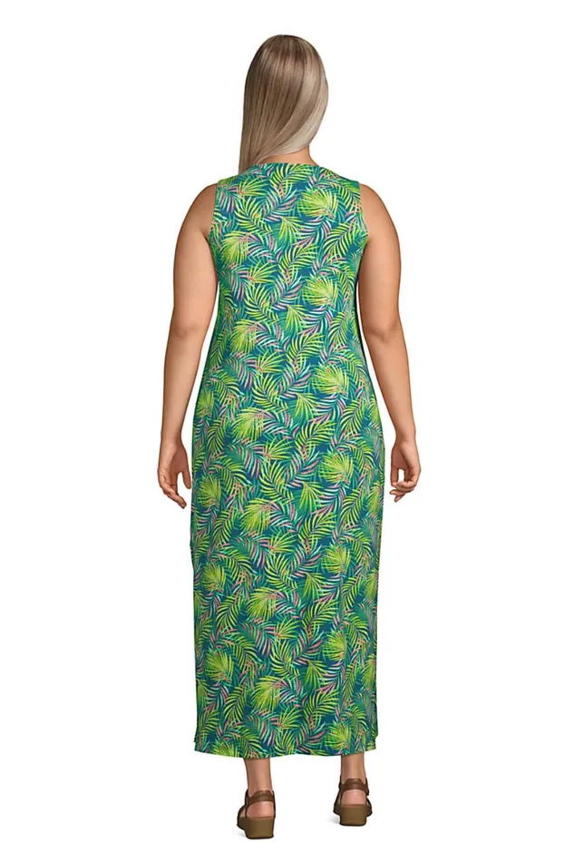 Lands039 End Swimsuits Women Plus Size Cotton Jersey Sleeveless Swim Coverup Maxi Dress Baltic Teal Multi Palm Lands039 End Swimsuits Women Plus Size Cotton Jersey Sleeveless Swim Coverup Maxi Dress Baltic Teal Multi Palm