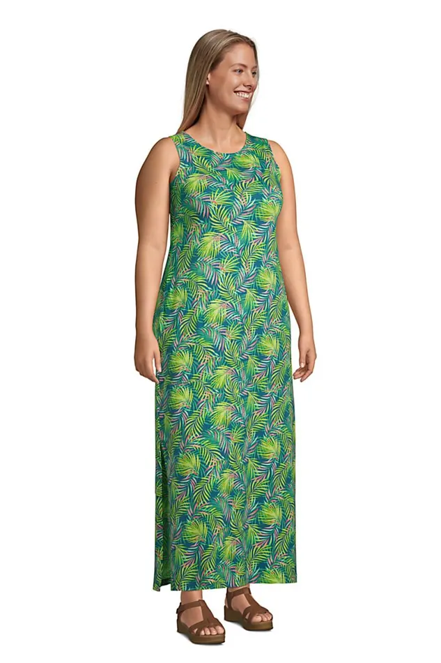 Lands039 End Swimsuits Women Plus Size Cotton Jersey Sleeveless Swim Coverup Maxi Dress Baltic Teal Multi Palm Lands039 End Swimsuits Women Plus Size Cotton Jersey Sleeveless Swim Coverup Maxi Dress Baltic Teal Multi Palm