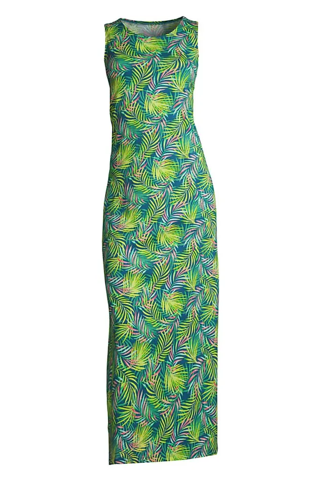 Lands039 End Swimsuits Women Plus Size Cotton Jersey Sleeveless Swim Coverup Maxi Dress Baltic Teal Multi Palm Lands039 End Swimsuits Women Plus Size Cotton Jersey Sleeveless Swim Coverup Maxi Dress Baltic Teal Multi Palm
