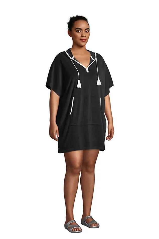 Lands039 End Swimsuits Women Plus Size Terry Vneck Short Sleeve Hooded Swim Coverup Dress With Pocket Black Lands039 End Swimsuits Women Plus Size Terry Vneck Short Sleeve Hooded Swim Coverup Dress With Pocket Black