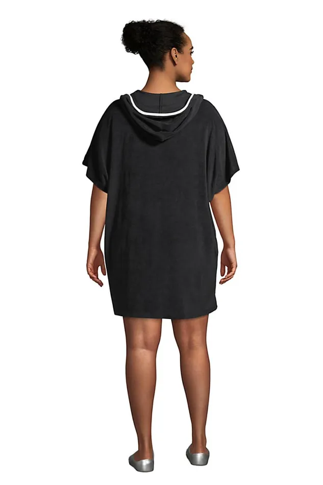 Lands039 End Swimsuits Women Plus Size Terry Vneck Short Sleeve Hooded Swim Coverup Dress With Pocket Black Lands039 End Swimsuits Women Plus Size Terry Vneck Short Sleeve Hooded Swim Coverup Dress With Pocket Black