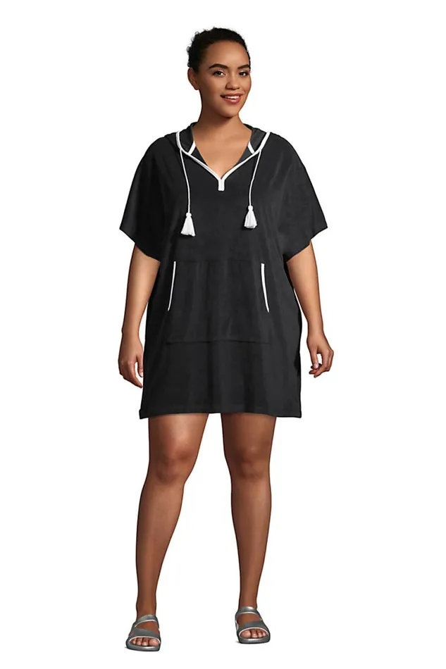 Lands039 End Swimsuits Women Plus Size Terry Vneck Short Sleeve Hooded Swim Coverup Dress With Pocket Black Lands039 End Swimsuits Women Plus Size Terry Vneck Short Sleeve Hooded Swim Coverup Dress With Pocket Black