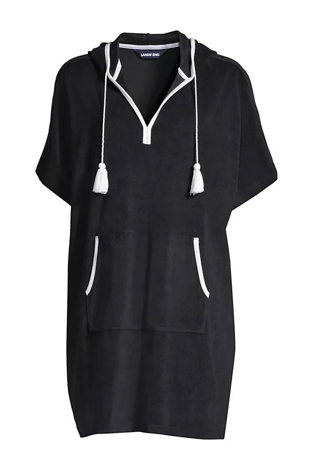 Lands039 End Swimsuits Women Plus Size Terry Vneck Short Sleeve Hooded Swim Coverup Dress With Pocket Black Lands039 End Swimsuits Women Plus Size Terry Vneck Short Sleeve Hooded Swim Coverup Dress With Pocket Black