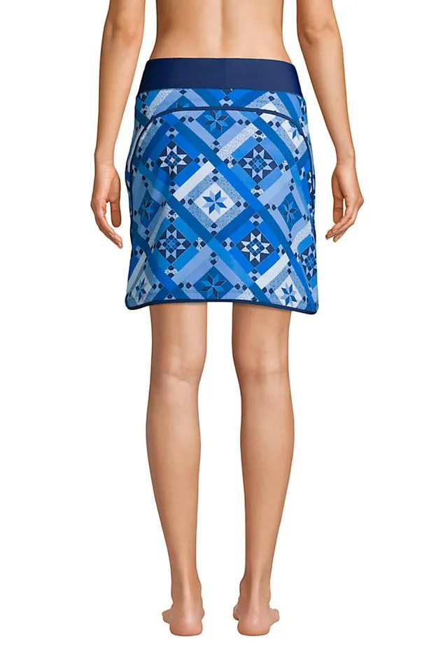 Lands039 End Swimsuits Women Quick Dry Elastic Waist Active Board Skort Swim Skirt Deep Sea Navy Quilt