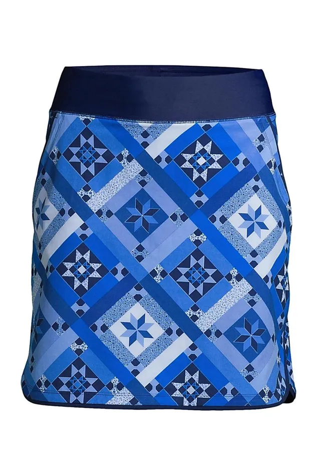 Lands039 End Swimsuits Women Quick Dry Elastic Waist Active Board Skort Swim Skirt Deep Sea Navy Quilt