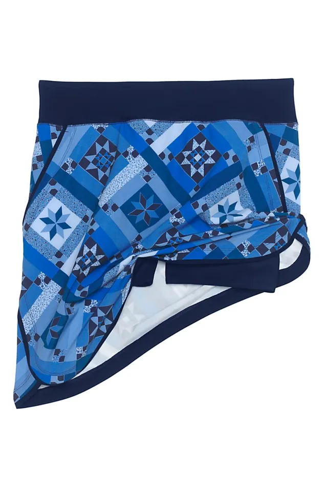 Lands039 End Swimsuits Women Quick Dry Elastic Waist Active Board Skort Swim Skirt Deep Sea Navy Quilt