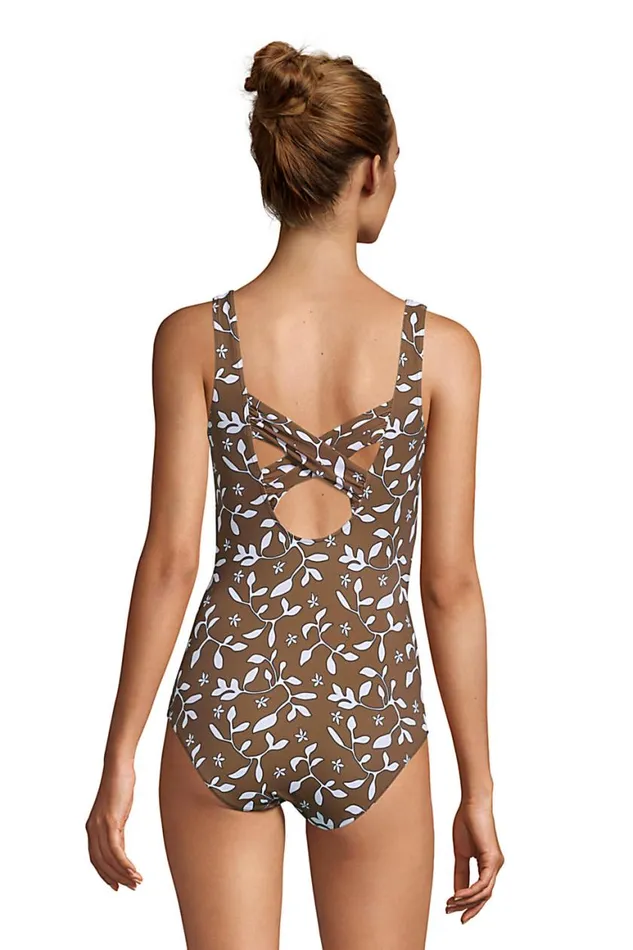 Lands039 End Swimsuits Women Slender Carmela Tummy Control Chlorine Resistant Scoop Neck One Piece Swimsuit Allspice Floral Leaf Lands039 End Swimsuits Women Slender Carmela Tummy Control Chlorine Resistant Scoop Neck One Piece Swimsuit Allspice Floral Leaf
