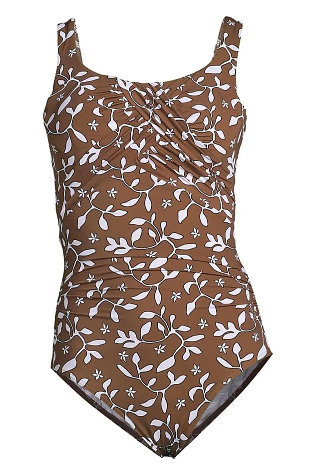 Lands039 End Swimsuits Women Slender Carmela Tummy Control Chlorine Resistant Scoop Neck One Piece Swimsuit Allspice Floral Leaf Lands039 End Swimsuits Women Slender Carmela Tummy Control Chlorine Resistant Scoop Neck One Piece Swimsuit Allspice Floral Leaf