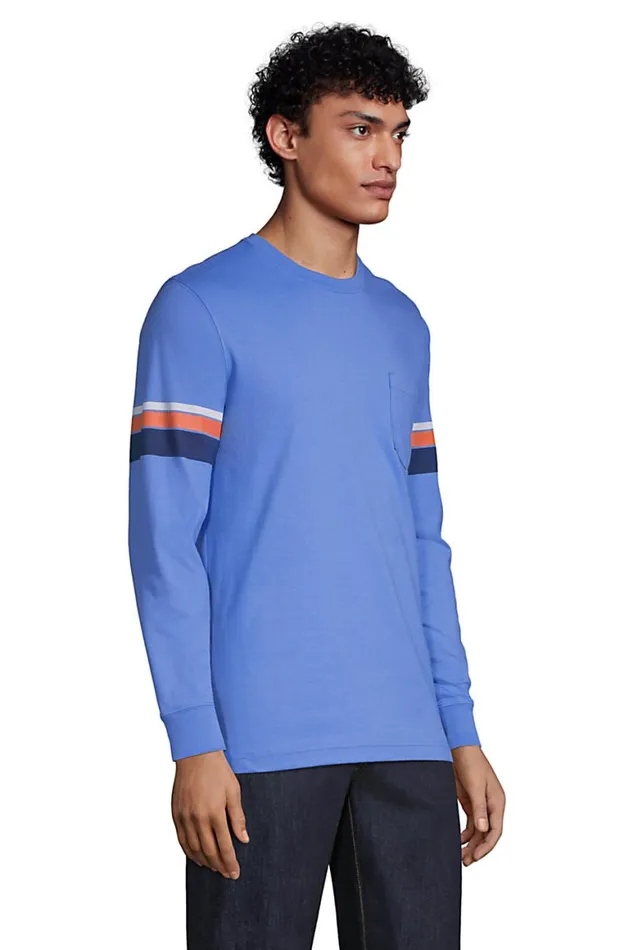 Lands039 End TShirts Men Supert Long Sleeve Tshirt With Pocket Khaki Multi Stripe