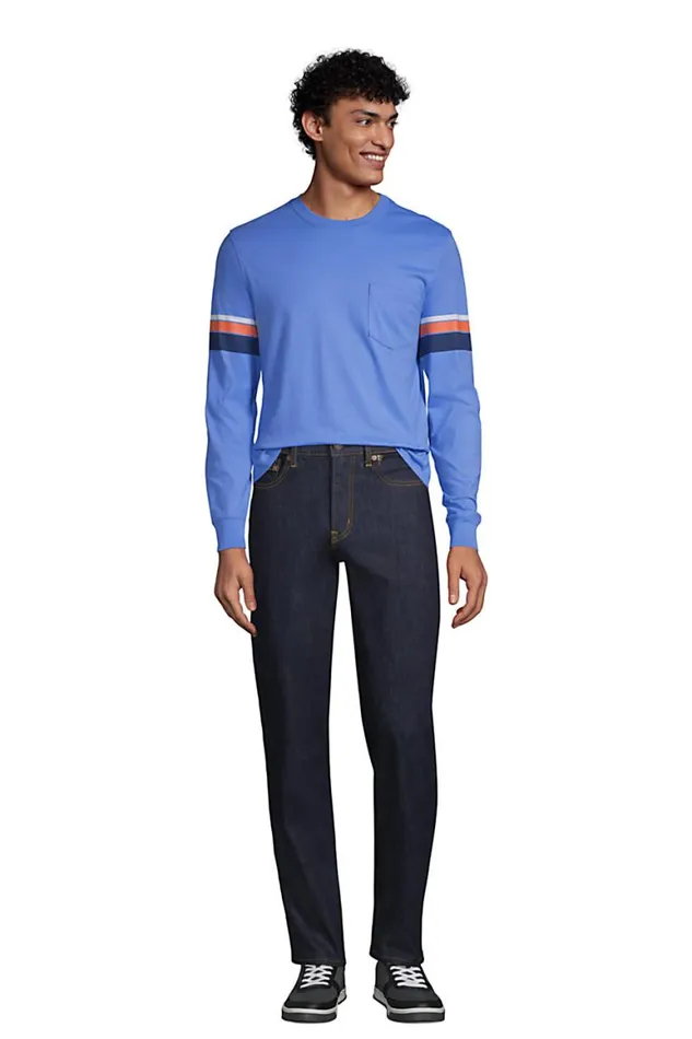 Lands039 End TShirts Men Supert Long Sleeve Tshirt With Pocket Khaki Multi Stripe