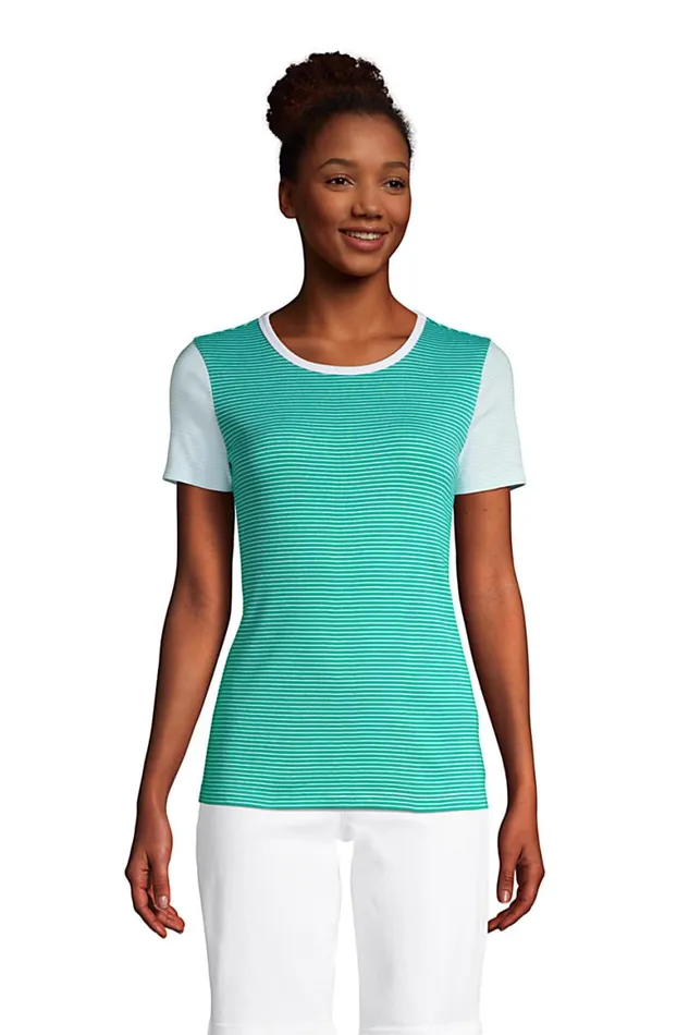 Lands039 End Tops and Tees Women All Cotton Short Sleeve Crewneck Tshirt Stripe Global Green Stripe Lands039 End Tops and Tees Women All Cotton Short Sleeve Crewneck Tshirt Stripe Global Green Stripe