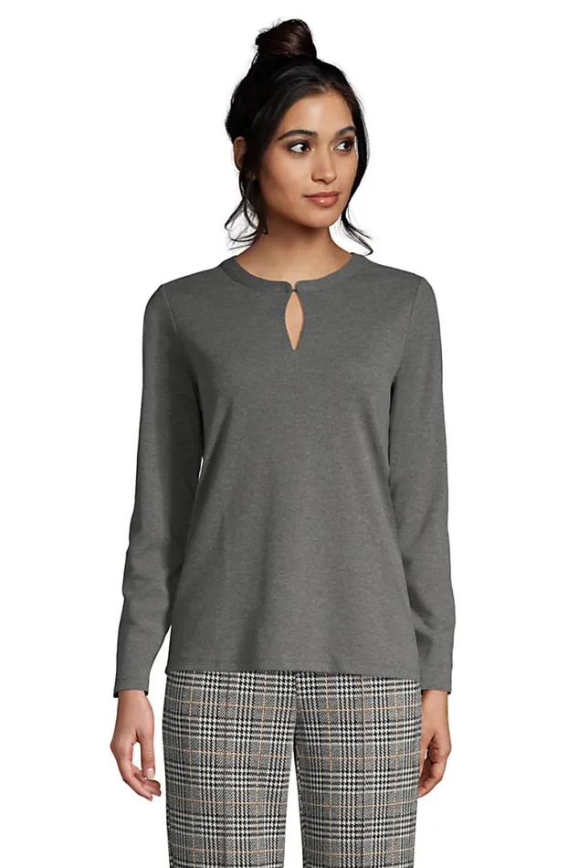 Lands039 End Tops and Tees Women Cotton Polyester Long Sleeve Convertible Keyhole Top Charcoal Heather Lands039 End Tops and Tees Women Cotton Polyester Long Sleeve Convertible Keyhole Top Charcoal Heather