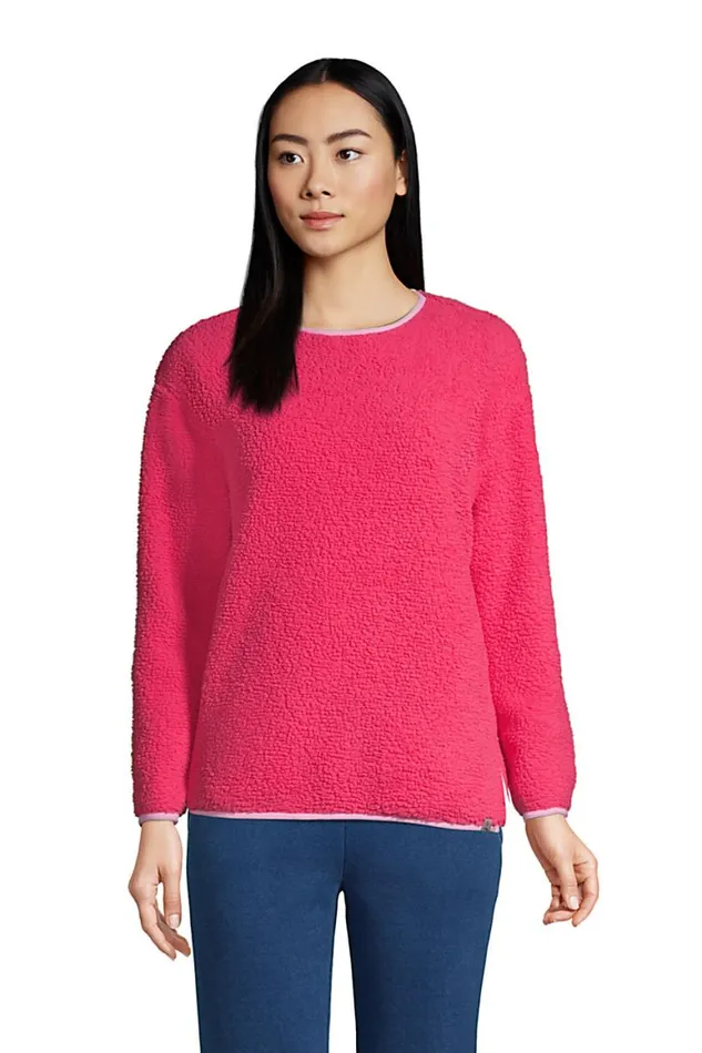 Lands039 End Tops and Tees Women Long Sleeve Sherpa Fleece Sweatshirt Hot Pink