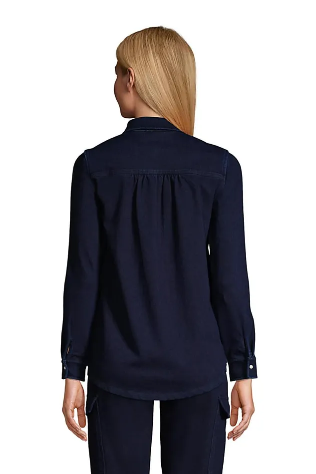 Lands039 End Tops and Tees Women Long Sleeve Sport Knit Button Front Tunic Indigo Dark Indigo Lands039 End Tops and Tees Women Long Sleeve Sport Knit Button Front Tunic Indigo Dark Indigo