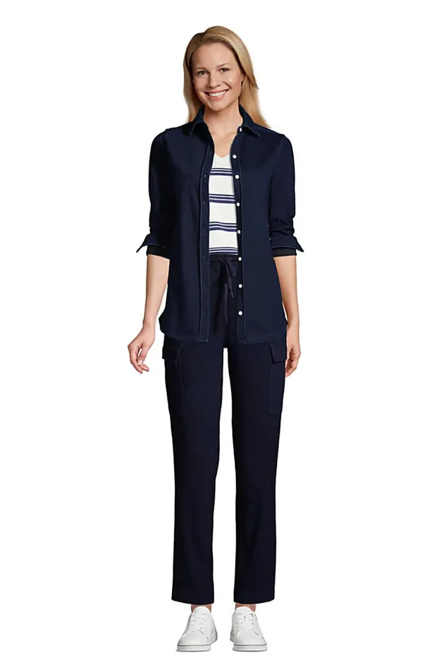 Lands039 End Tops and Tees Women Long Sleeve Sport Knit Button Front Tunic Indigo Dark Indigo Lands039 End Tops and Tees Women Long Sleeve Sport Knit Button Front Tunic Indigo Dark Indigo