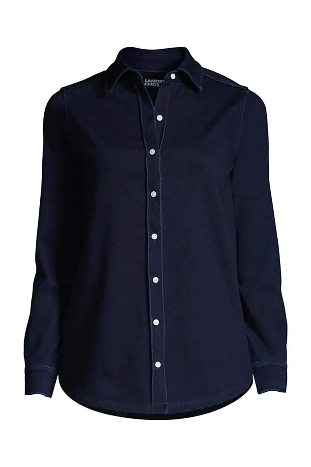 Lands039 End Tops and Tees Women Long Sleeve Sport Knit Button Front Tunic Indigo Dark Indigo Lands039 End Tops and Tees Women Long Sleeve Sport Knit Button Front Tunic Indigo Dark Indigo
