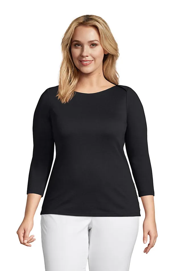 Lands039 End Tops and Tees Women Plus Size Cotton Polyester Three Quarter Sleeve Button Hem Top Black Lands039 End Tops and Tees Women Plus Size Cotton Polyester Three Quarter Sleeve Button Hem Top Black