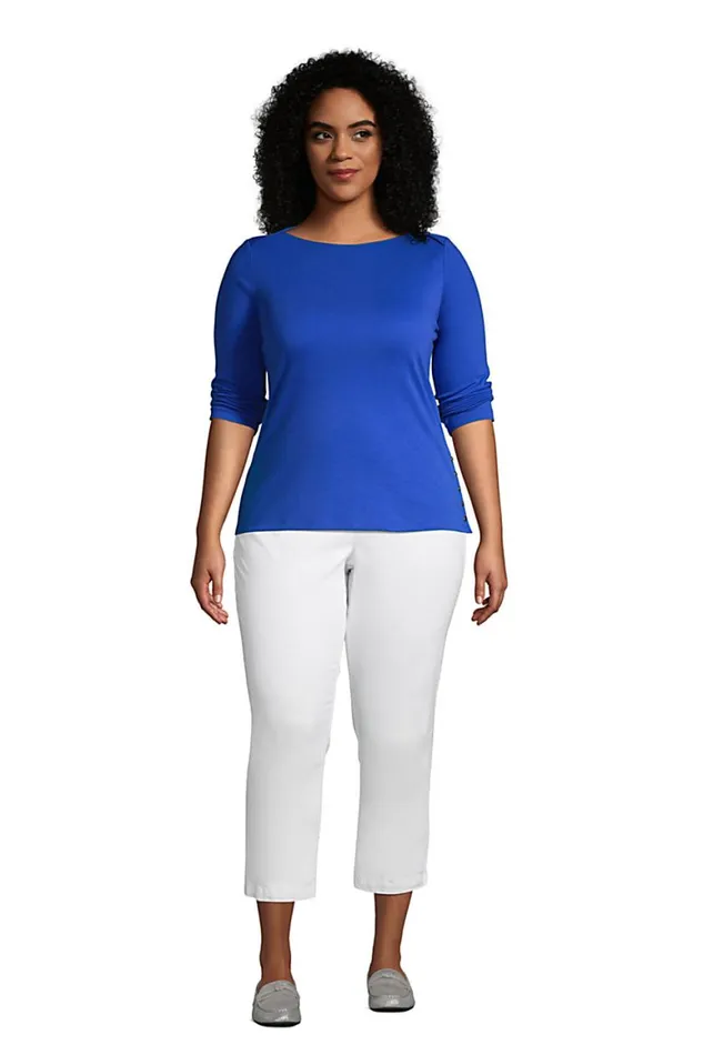 Lands039 End Tops and Tees Women Plus Size Cotton Polyester Three Quarter Sleeve Button Hem Top Black