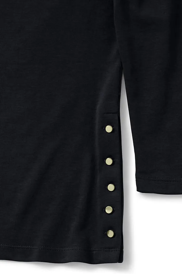 Lands039 End Tops and Tees Women Plus Size Cotton Polyester Three Quarter Sleeve Button Hem Top Black