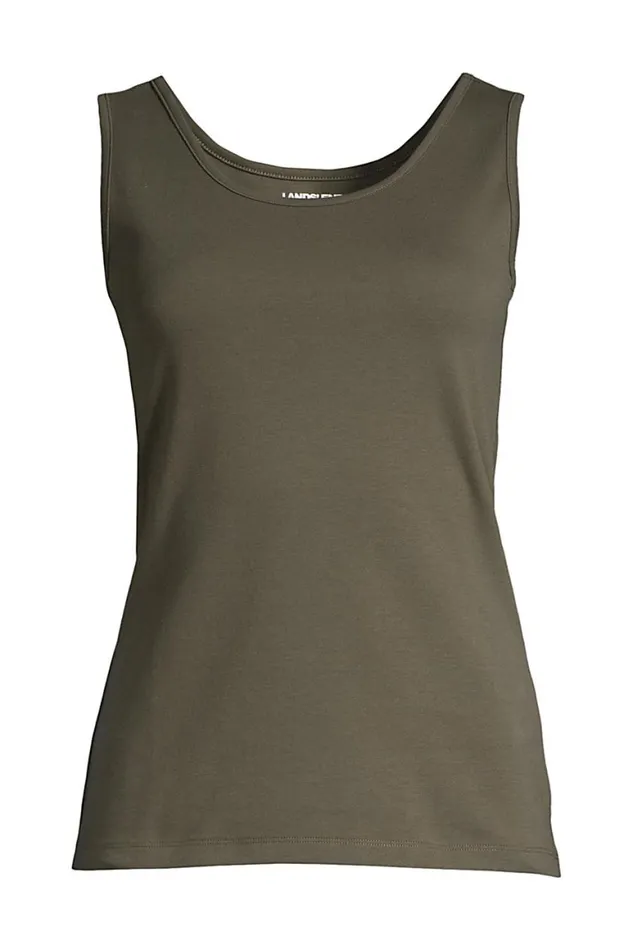 Lands039 End Tops and Tees Women Plus Size Cotton Tank Top Forest Moss