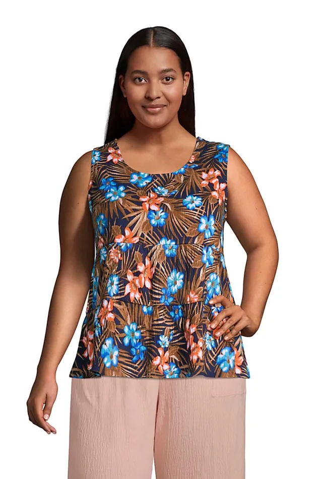 Lands039 End Tops and Tees Women Plus Size Crinkle Knit Tiered Tank Top Deep Sea Navy Tropic Palm Lands039 End Tops and Tees Women Plus Size Crinkle Knit Tiered Tank Top Deep Sea Navy Tropic Palm