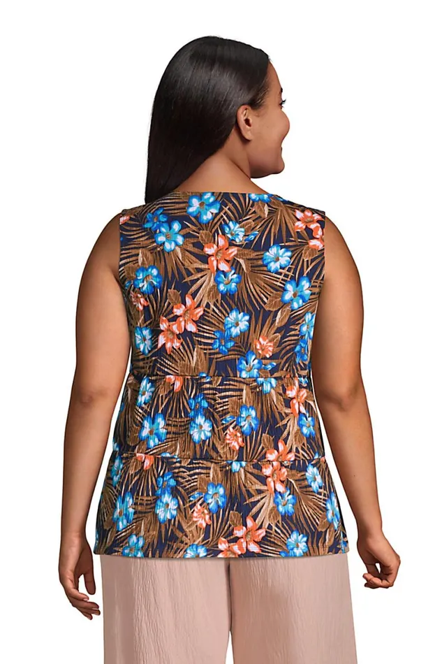 Lands039 End Tops and Tees Women Plus Size Crinkle Knit Tiered Tank Top Deep Sea Navy Tropic Palm Lands039 End Tops and Tees Women Plus Size Crinkle Knit Tiered Tank Top Deep Sea Navy Tropic Palm