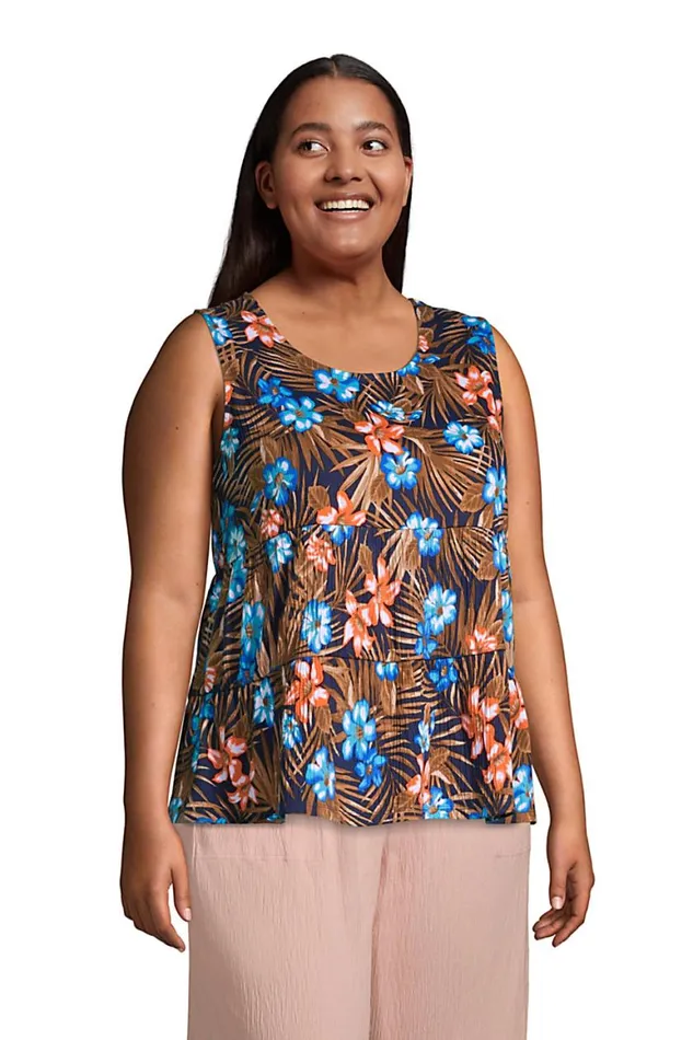 Lands039 End Tops and Tees Women Plus Size Crinkle Knit Tiered Tank Top Deep Sea Navy Tropic Palm Lands039 End Tops and Tees Women Plus Size Crinkle Knit Tiered Tank Top Deep Sea Navy Tropic Palm