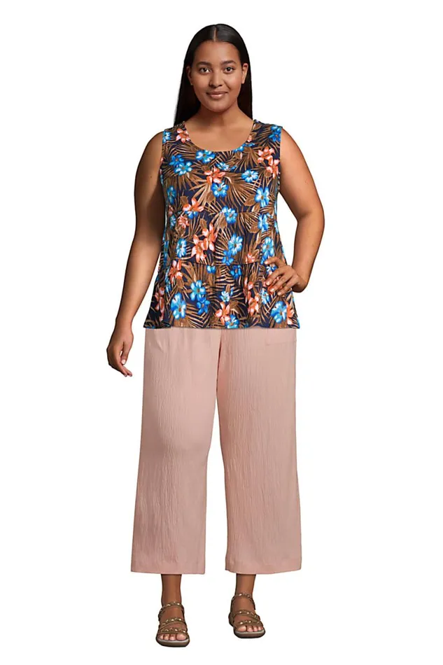Lands039 End Tops and Tees Women Plus Size Crinkle Knit Tiered Tank Top Deep Sea Navy Tropic Palm Lands039 End Tops and Tees Women Plus Size Crinkle Knit Tiered Tank Top Deep Sea Navy Tropic Palm