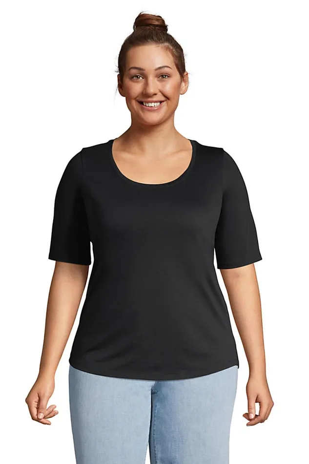 Lands039 End Tops and Tees Women Plus Size Elbow Sleeve Supima Cotton Scoop Neck Tshirt Black Lands039 End Tops and Tees Women Plus Size Elbow Sleeve Supima Cotton Scoop Neck Tshirt Black