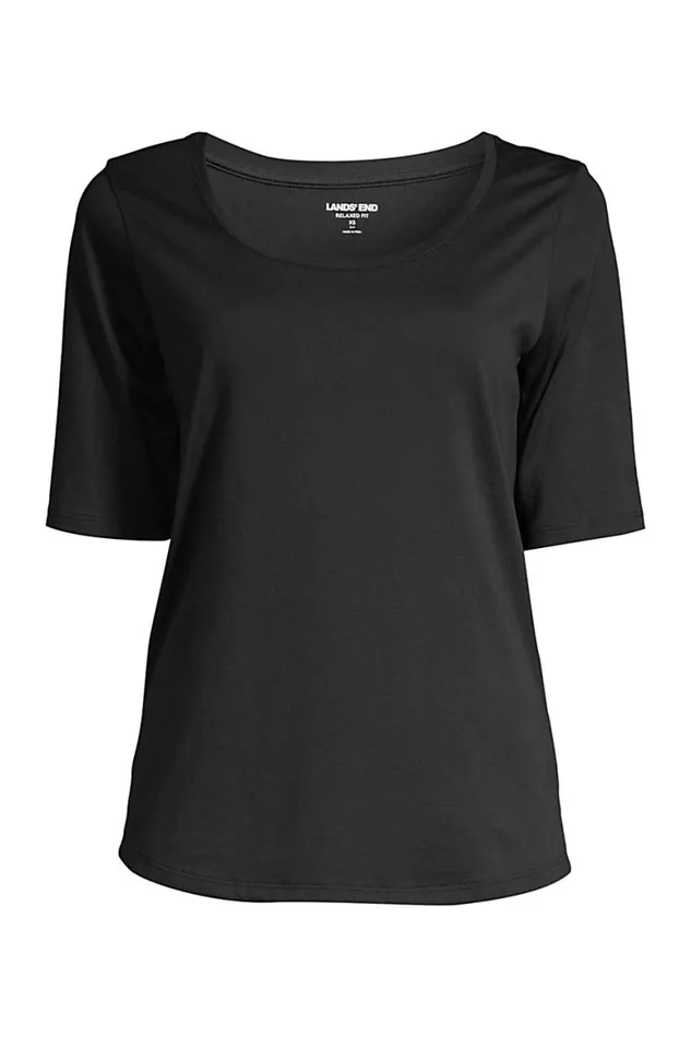 Lands039 End Tops and Tees Women Plus Size Elbow Sleeve Supima Cotton Scoop Neck Tshirt Black Lands039 End Tops and Tees Women Plus Size Elbow Sleeve Supima Cotton Scoop Neck Tshirt Black