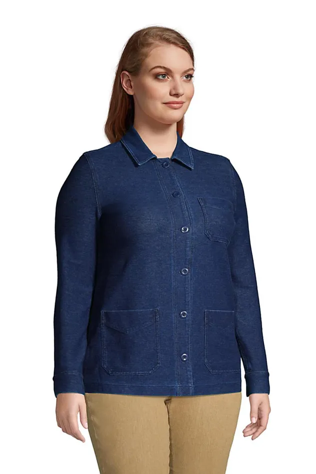 Lands039 End Tops and Tees Women Plus Size Indigo Sport Knit Shirt Jacket Medium Indigo Lands039 End Tops and Tees Women Plus Size Indigo Sport Knit Shirt Jacket Medium Indigo